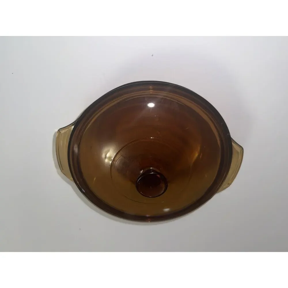 2 Vintage MCM Anchor Hocking Amber Glass Round Casserole Dish w/ Lid 437 1.5 Qt